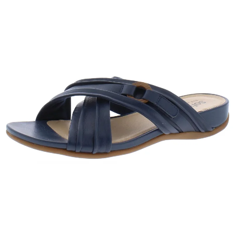 women's plush athletic sandals-SoftWalk Womens Taza Leather Open Toe Slide Sandals