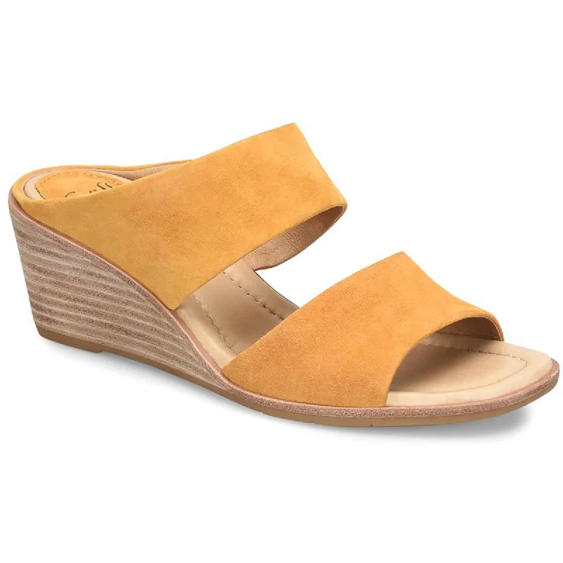 women's urban ballet shoes-Sofft Womens Ginetta Suede Slip-On Wedge Sandals