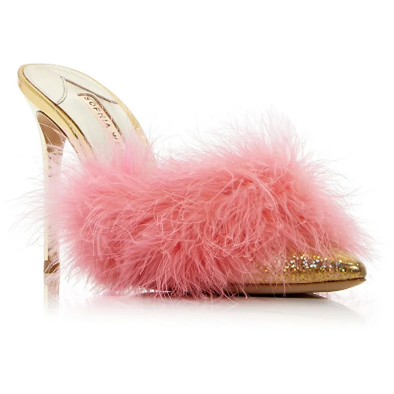 women's luxe snow heels-Sophia Webster Womens Delicia Marabou Leather Slip On Heels