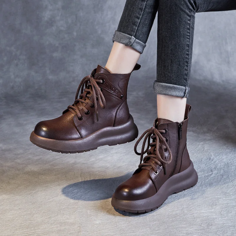 women's motion-control sneakers-Women Retro Leather Thick Soled Casual Boots