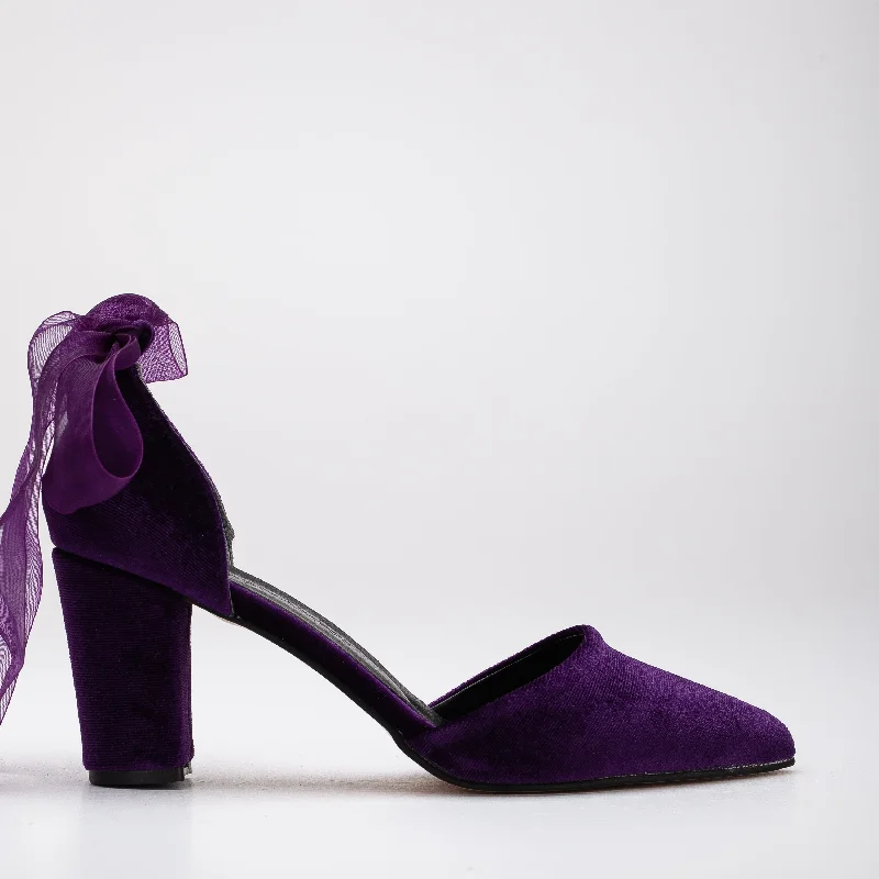 women's premium gym heels-Gisele - Purple Velvet Shoes with Ribbon