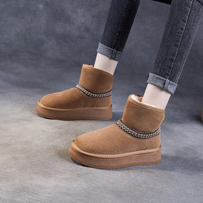 women's insulated leather boots-Women Retro Minimalism Suede Ankle Snow Boots