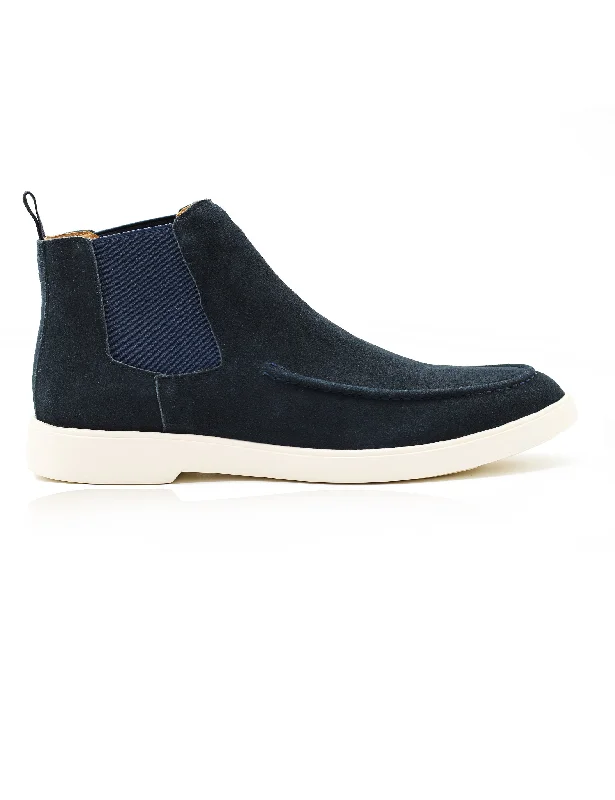 women's cable-knit winter boots-Dark Navy Suede Chelsea Boots Low Top