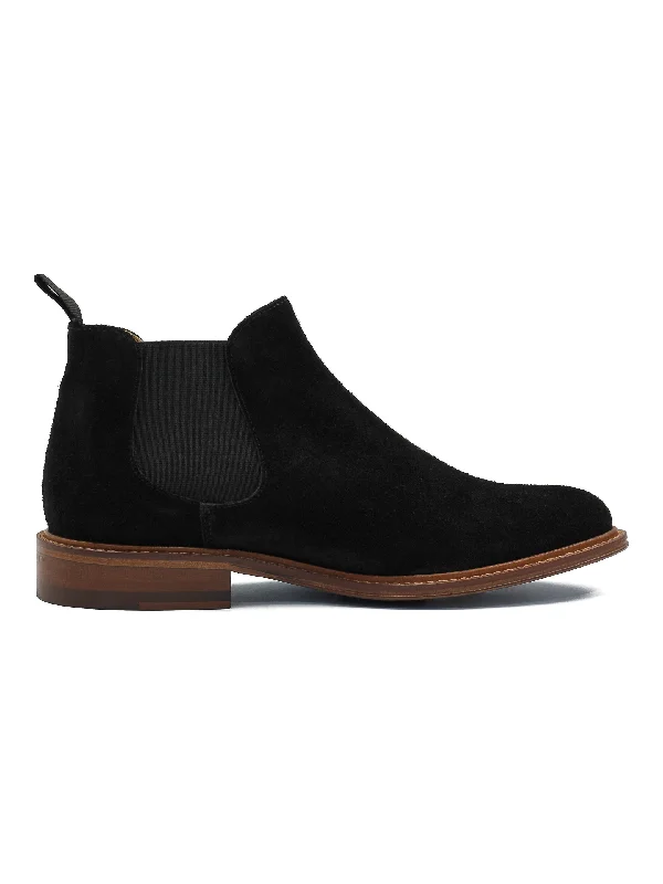 women's ribbed platform sandals-BLACK ITALIAN SUEDE LEATHER CHELSEA BOOTS