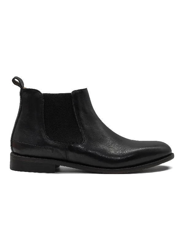 women's stretch-fit sneakers-POLISHED BLACK ITALIAN LEATHER CHELSEA BOOTS