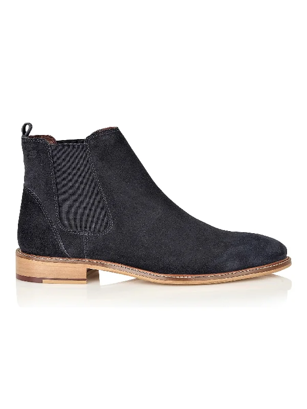 women's marigold wedge heels-SUEDE CHELSEA BOOTS IN NAVY