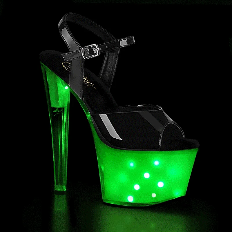 women's comfy snow sandals-ILLUMINATOR-709 Black & Green Ankle Peep Toe High Heel