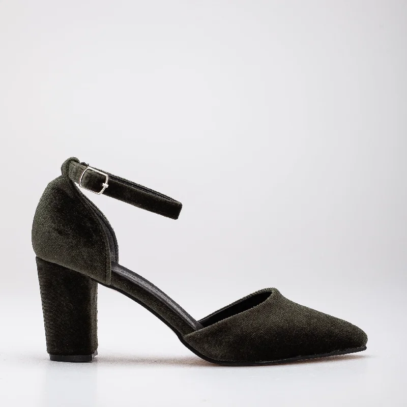 women's charcoal wedge heels-Gisele - Olive Green Velvet Shoes