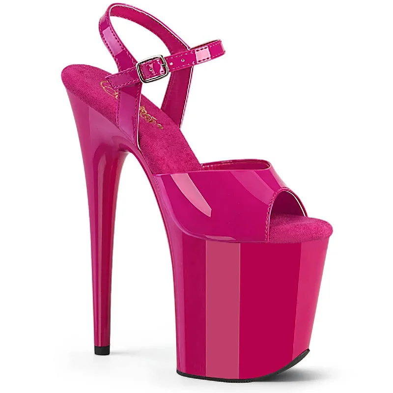 women's vibrant ballet sandals-FLAMINGO-809 Pink Ankle Peep Toe High Heel