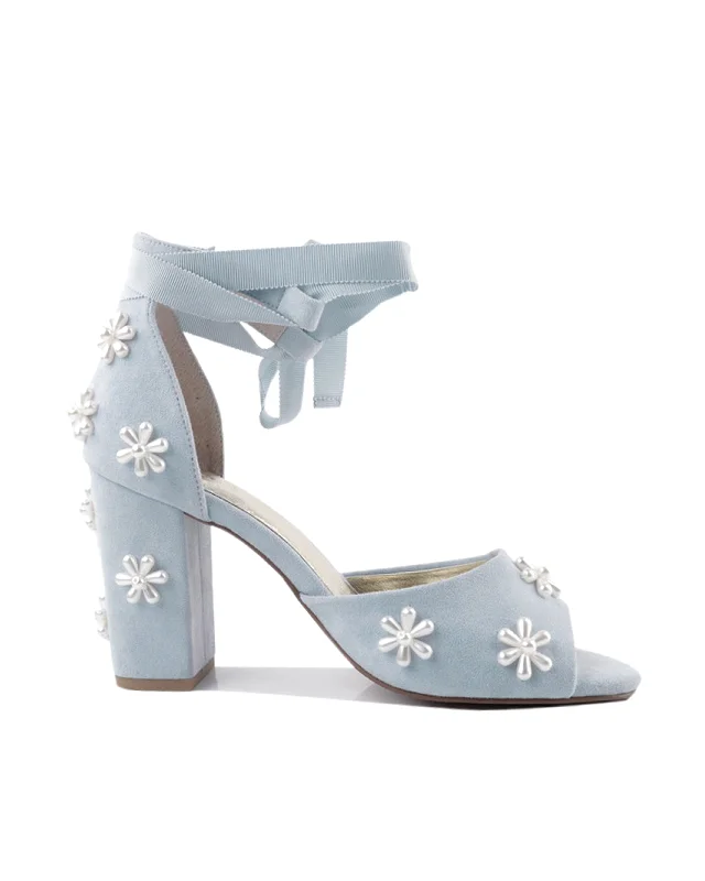 women's brass suede sandals-MELODY - BLUE PEARL FLOWER BRIDAL SHOES