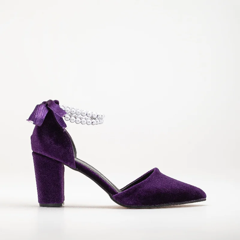 women's thermal office sandals-Hazel - Purple Velvet Shoes with Pearls