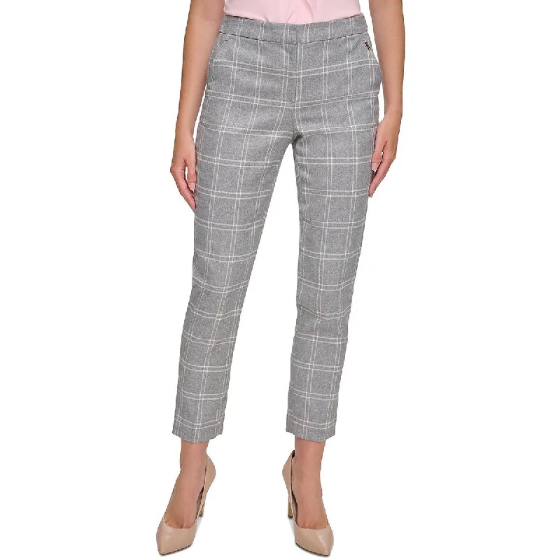 ladies satin vests-Womens Cropped Plaid Cropped Pants