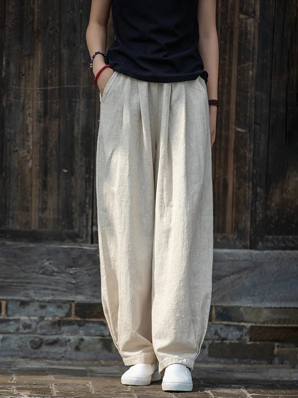 women’s fur-lined vests-Casual Loose Linen Pants