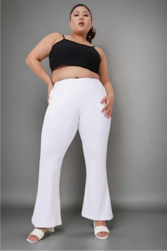 women’s satin maxi dresses-Plus Size High Waisted White Cotton Flare Pants