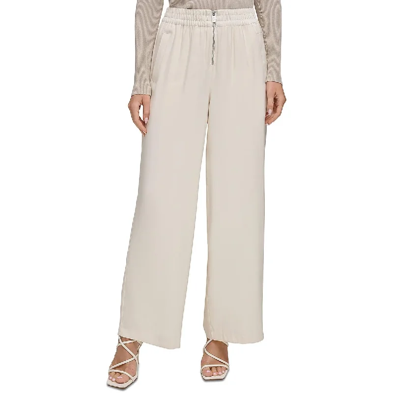 ladies eclectic outfits-Womens Ruched High Rise Wide Leg Pants