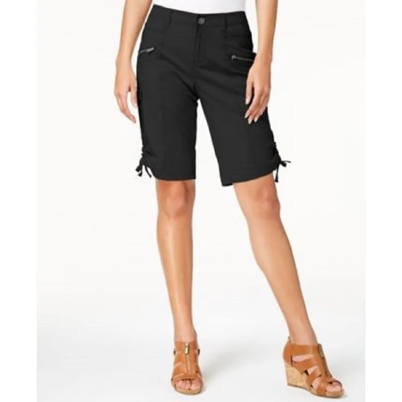 women’s wide-leg shorts-Style & Co Women's Zipper Bermuda Cargo Shorts Black Size 8