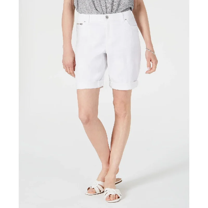 women’s frayed denim-INC International Concepts Women's Denim Bermuda Shorts In Curvy White Size 10