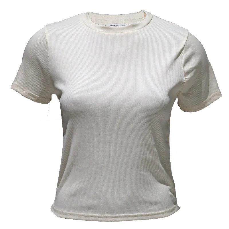 women’s high-neck pullovers-Cream Ruched T-Shirt