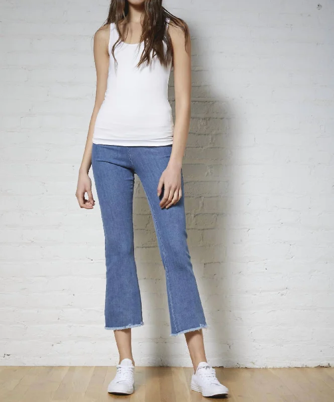 women’s tattersall shirts-Leo Fray Hem Jean In Denim