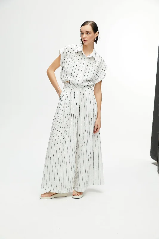 female linen vests-Striped Wide Leg Pants