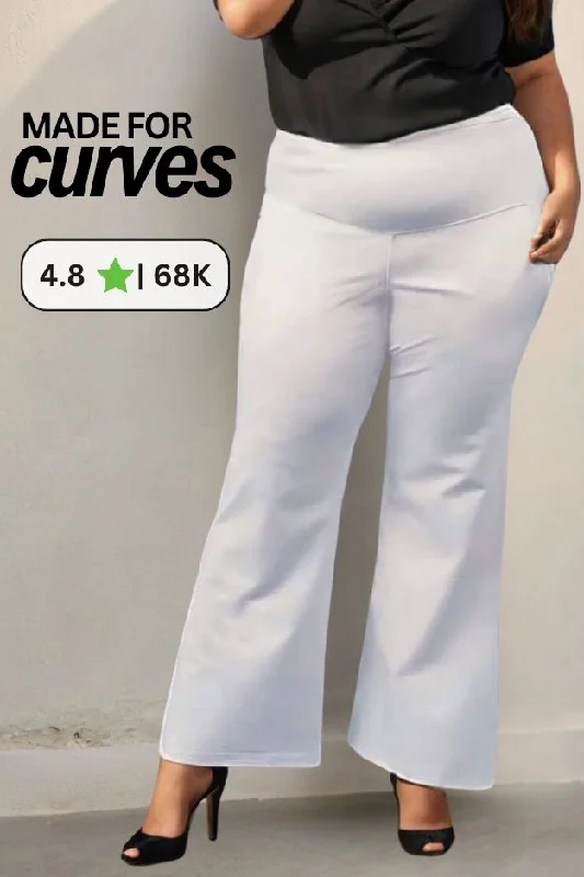 ladies bow-tie sandals-White Tummy Shaper Bell Bottom Pants