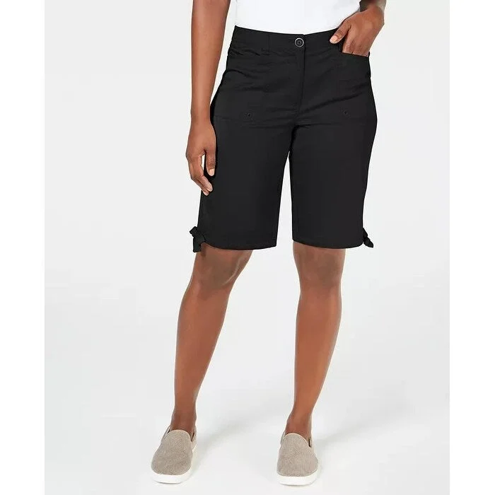 female swim blouses-Karen Scott Women's Solid Tie-Cuff Shorts Black Size 16