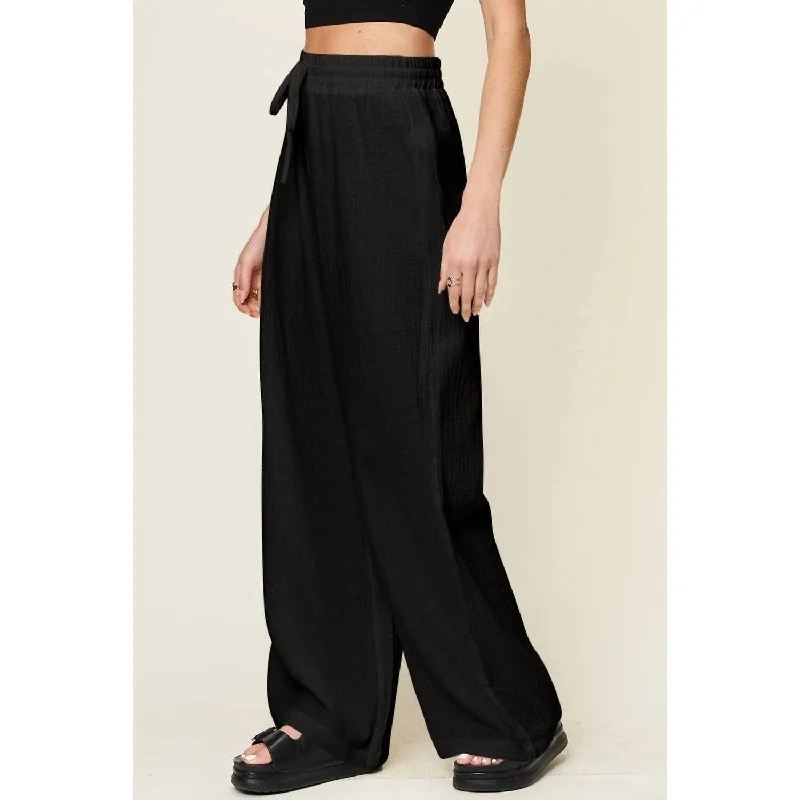 women’s puff-sleeve tops-Double Take - Wide Leg Drawstring Pants