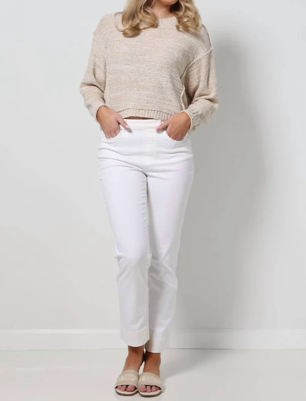 female denim pencil skirts-5 Pocket Pull On Pant In Cream