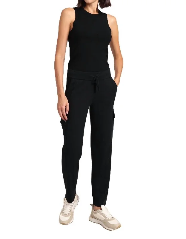 women’s puffer vests-Cotton Cashmere Cargo Pant In Black Charcoal