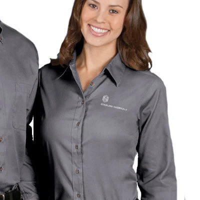 women’s flutter tops-Harriton Ladies Long-Sleeve Twill Shirt With Stain-Release