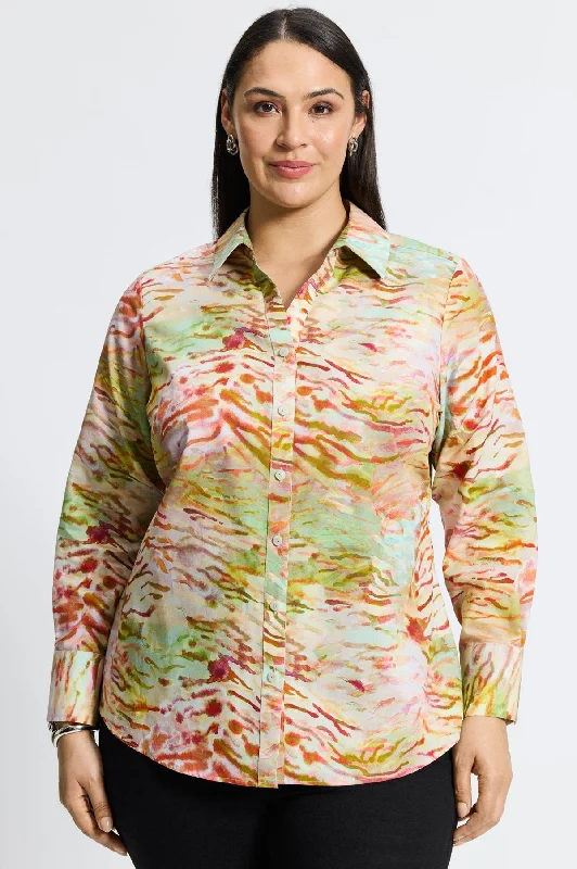 female silk tops-Mary Plus Watercolor Zebra Shirt