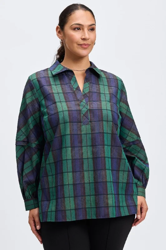 women’s merino pullovers-Frankie Plus No Iron Metallic Plaid Popover