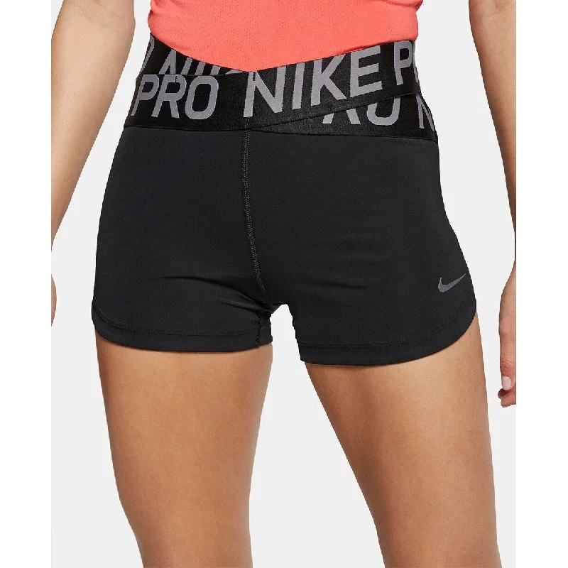 ladies puff-shoulder blouses-Nike Women's Pro Crossover-Waistband Shorts Black Size Extra Small - X-Small