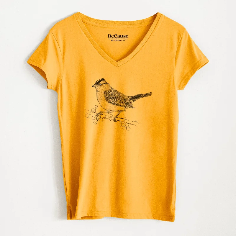 women’s high-neck sweaters-White-crowned Sparrow - Zonotrichia leucophrys - Women's 100% Recycled V-neck