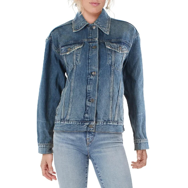 female denim flared dresses-We The Free Womens Light Wash Midi Denim Jacket