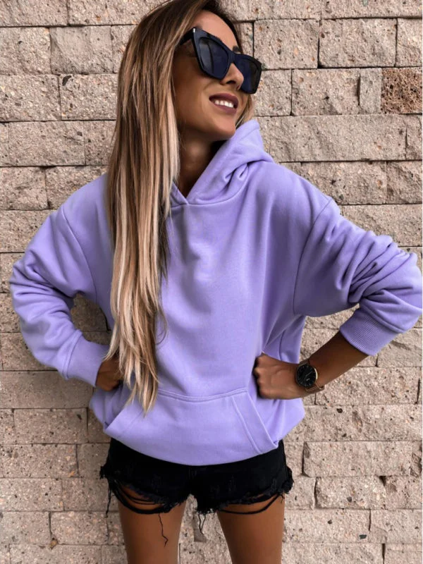 Long-Sleeved Solid Color Pullover Hooded Sweatshirt