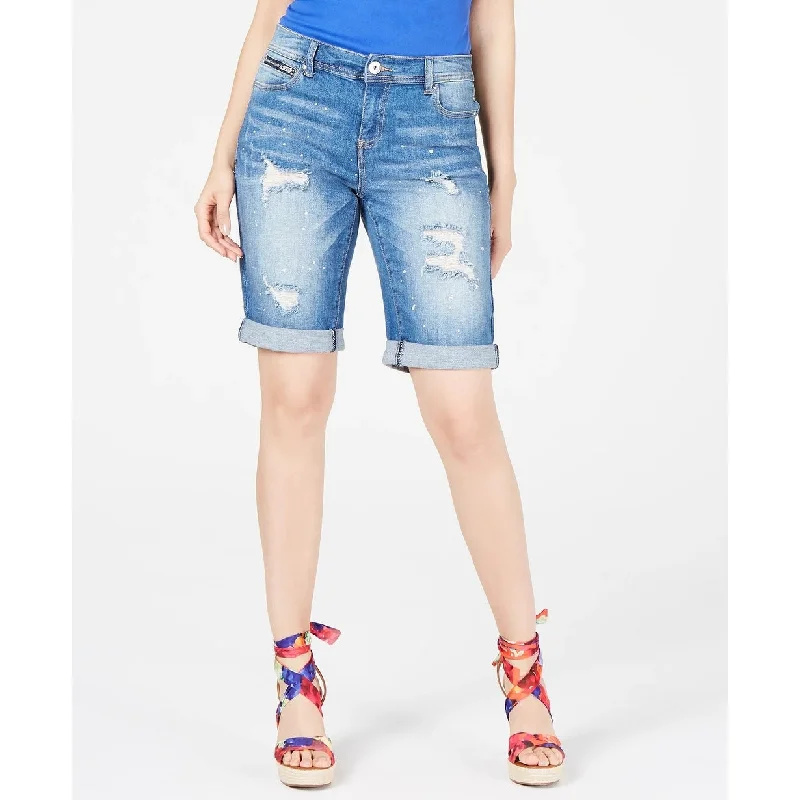 ladies trendy rompers-INC International Concepts Women's Ripped Bermuda Shorts Blue Size 8