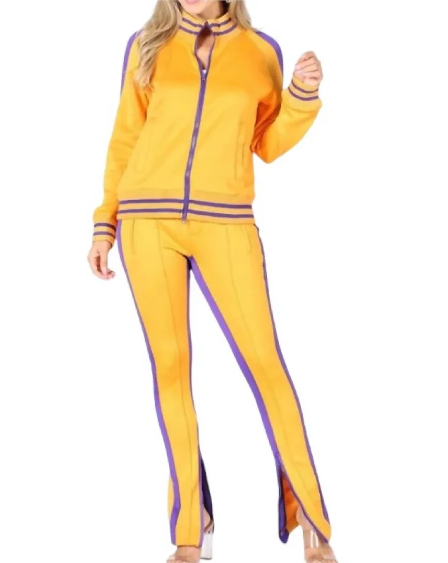 women’s ribbed pullovers-Jacket And Pant Set In Gold & Purple