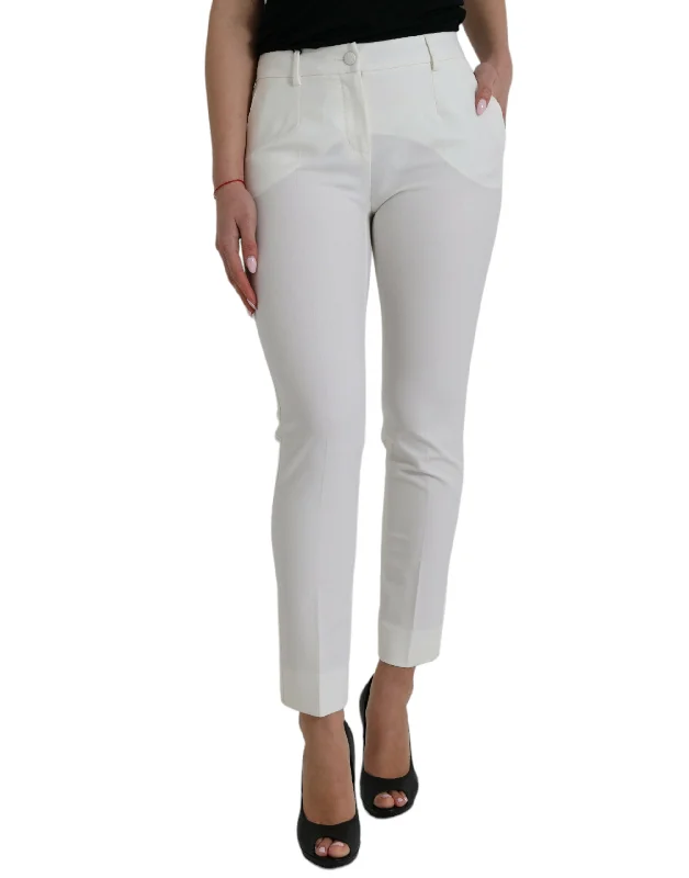 women’s whiskered jeans-Dolce & Gabbana Elegant  Mid-Waist Tape Women's Pants