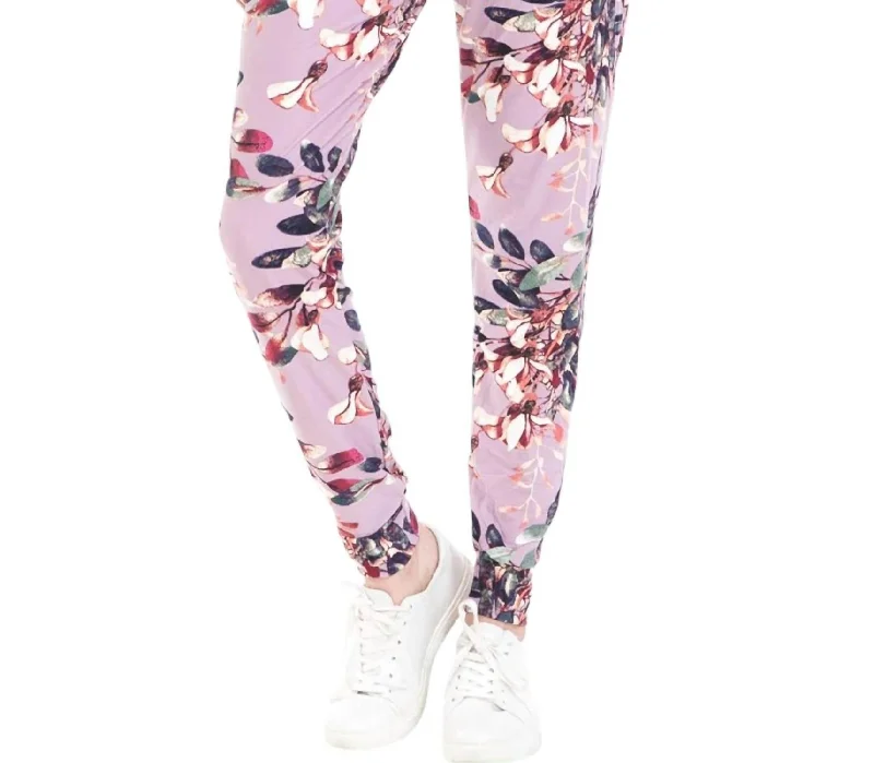 women’s cowl-neck pullovers-Floral Jill Jogger Pants In Purple