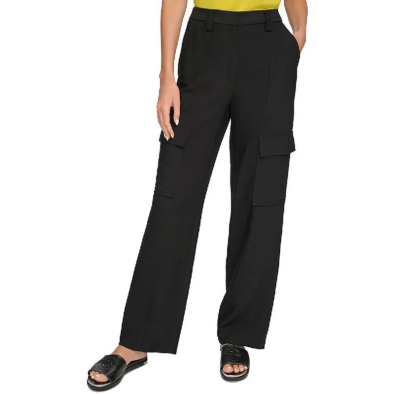 ladies avant-garde rompers-DKNY Womens High Rise Pocketed Wide Leg Pants