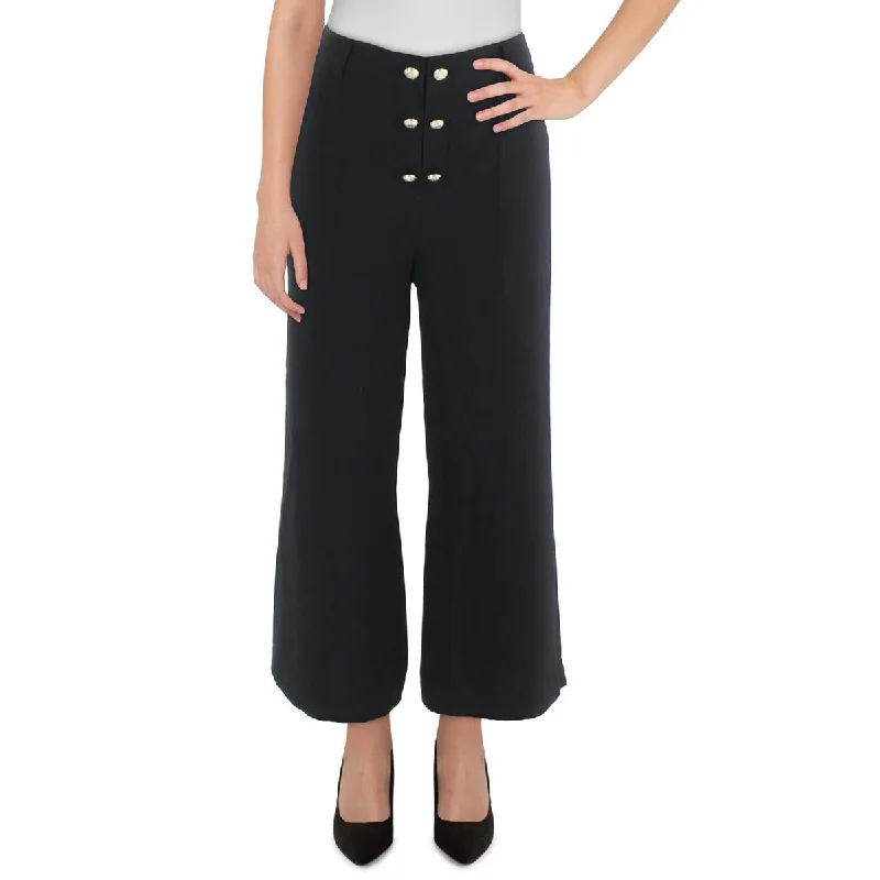 women’s slim trousers-Karl Lagerfeld Paris Womens Button Crepe Wide Leg Pants