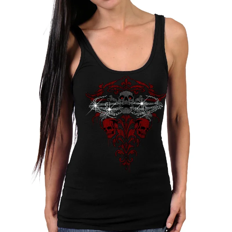 ladies satin vests-Hot Leathers GLR2561 Ladies Black Skeleton Bling Hands Tank Top Shirt