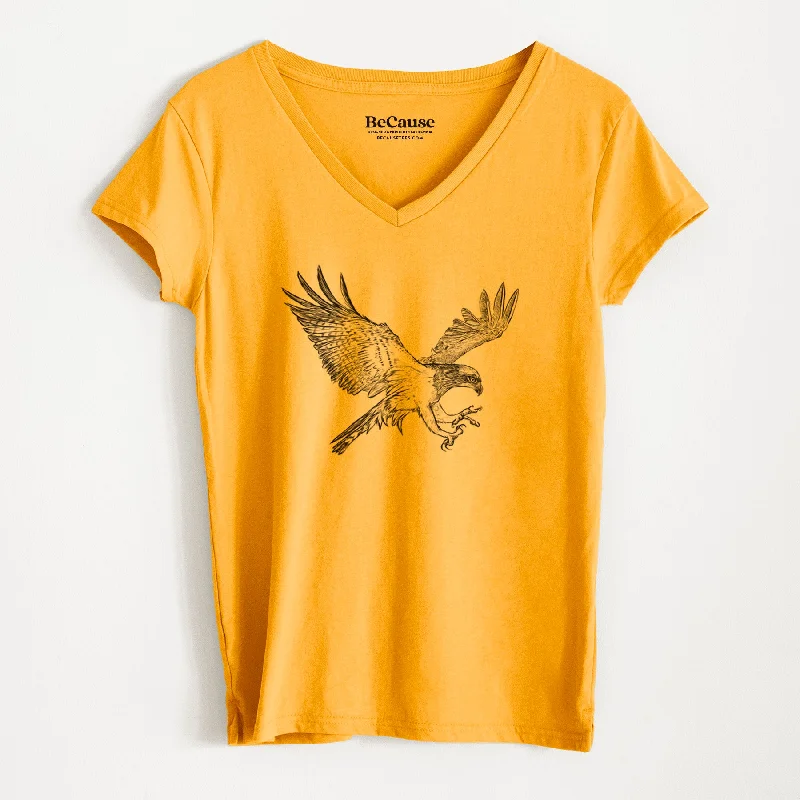 ladies ruffle-neck blouses-Osprey - Pandion haliaetus - Women's 100% Recycled V-neck