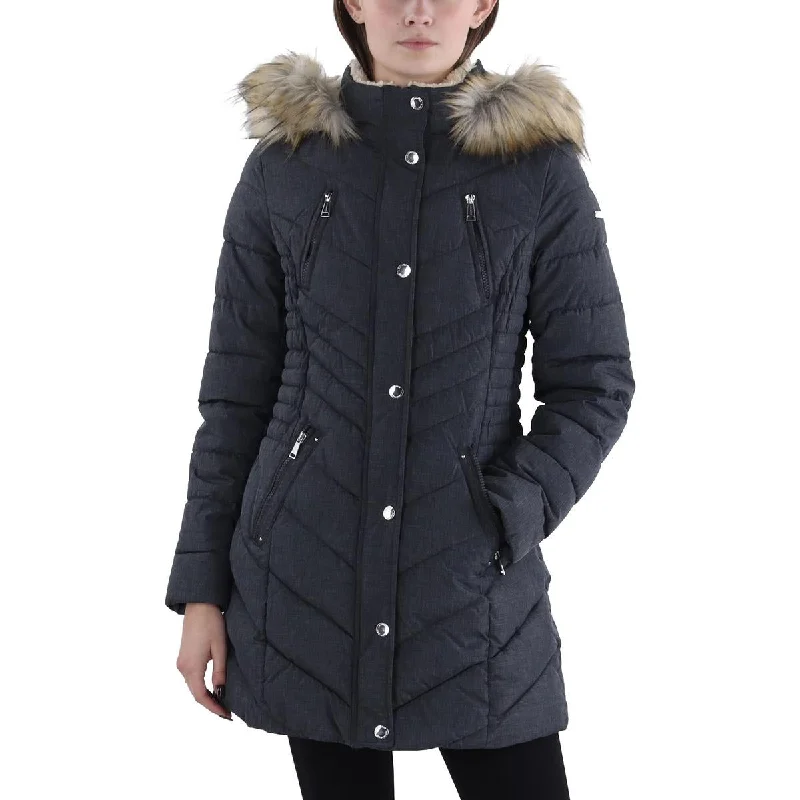 women’s shearling jackets-Laundry by Shelli Segal Womens Quilted Hooded Puffer Jacket