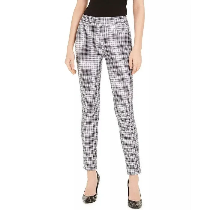 female denim pencil skirts-Michael Michael Kors Women's Checkered Leggings White Size P - Petite