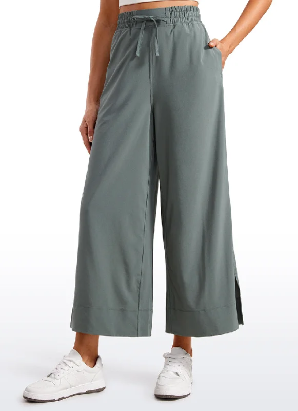 women’s cargo bombers-Feathery-Fit Soft Wide Leg High Waisted Capri Pants with Pockets 25''