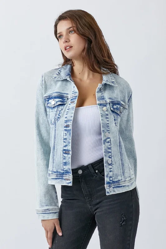 women’s relaxed culottes-Button Up Washed Denim Jacket