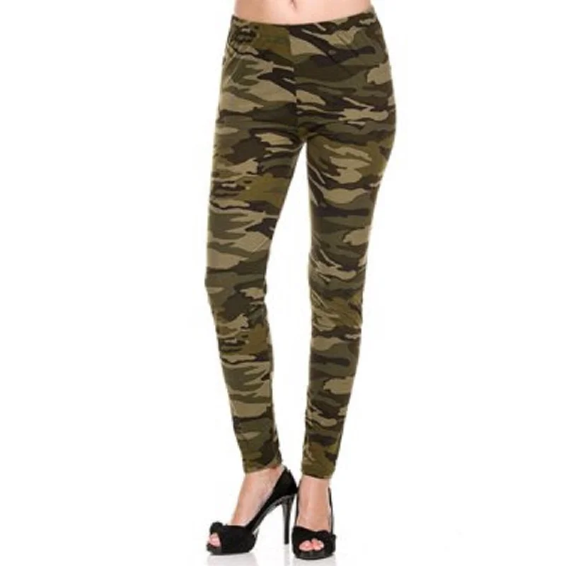 women’s balloon-sleeve sweaters-Planet Gold Juniors' Camo-Printed Brushed Jersey Leggings Green Size Medium