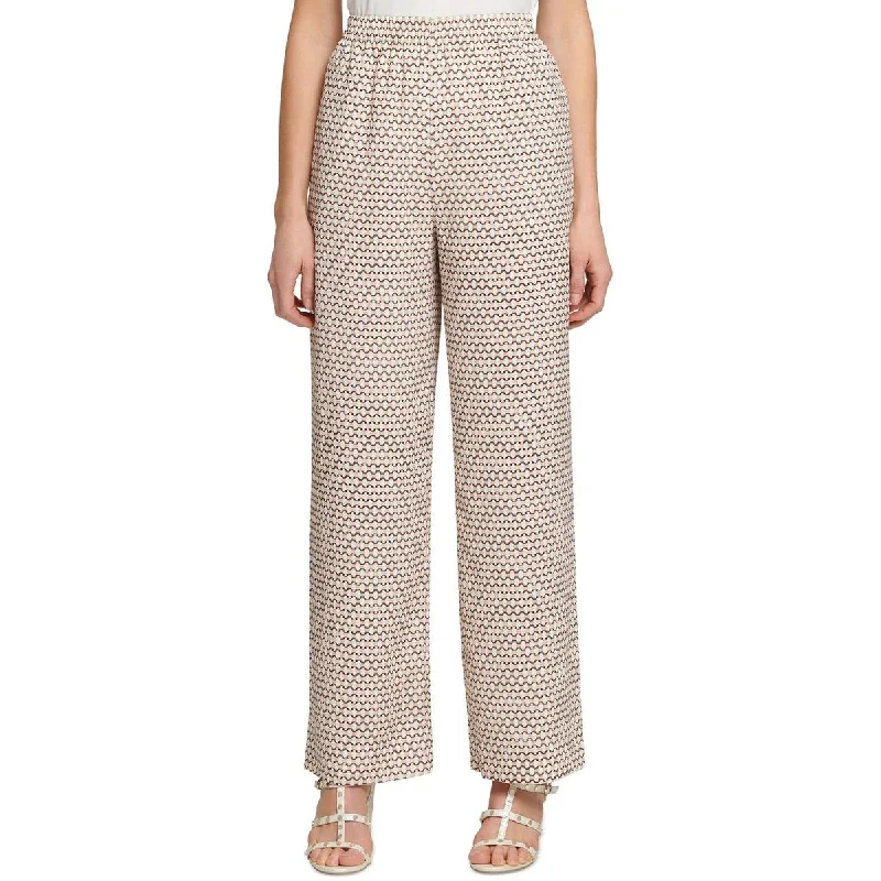 women’s vintage jeans-DKNY Womens Printed Pull On Wide Leg Pants